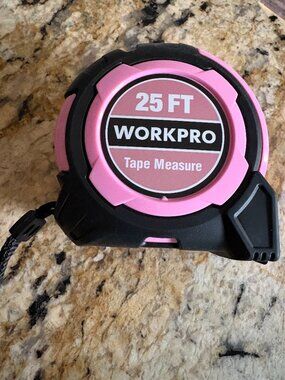 NWT WORKPRO 25' Pink Retractable Tape Measure 1/8 Fractions Easy Read